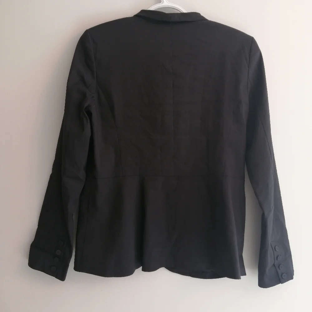 Eileen Fisher Ramie Pleated Zip Up Blazer Jacket Black Peplum Back Size XS - Picture 3 of 15